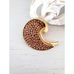 Vintage JJ Gold Tone Bronze Swirl Rhinestones Brooch